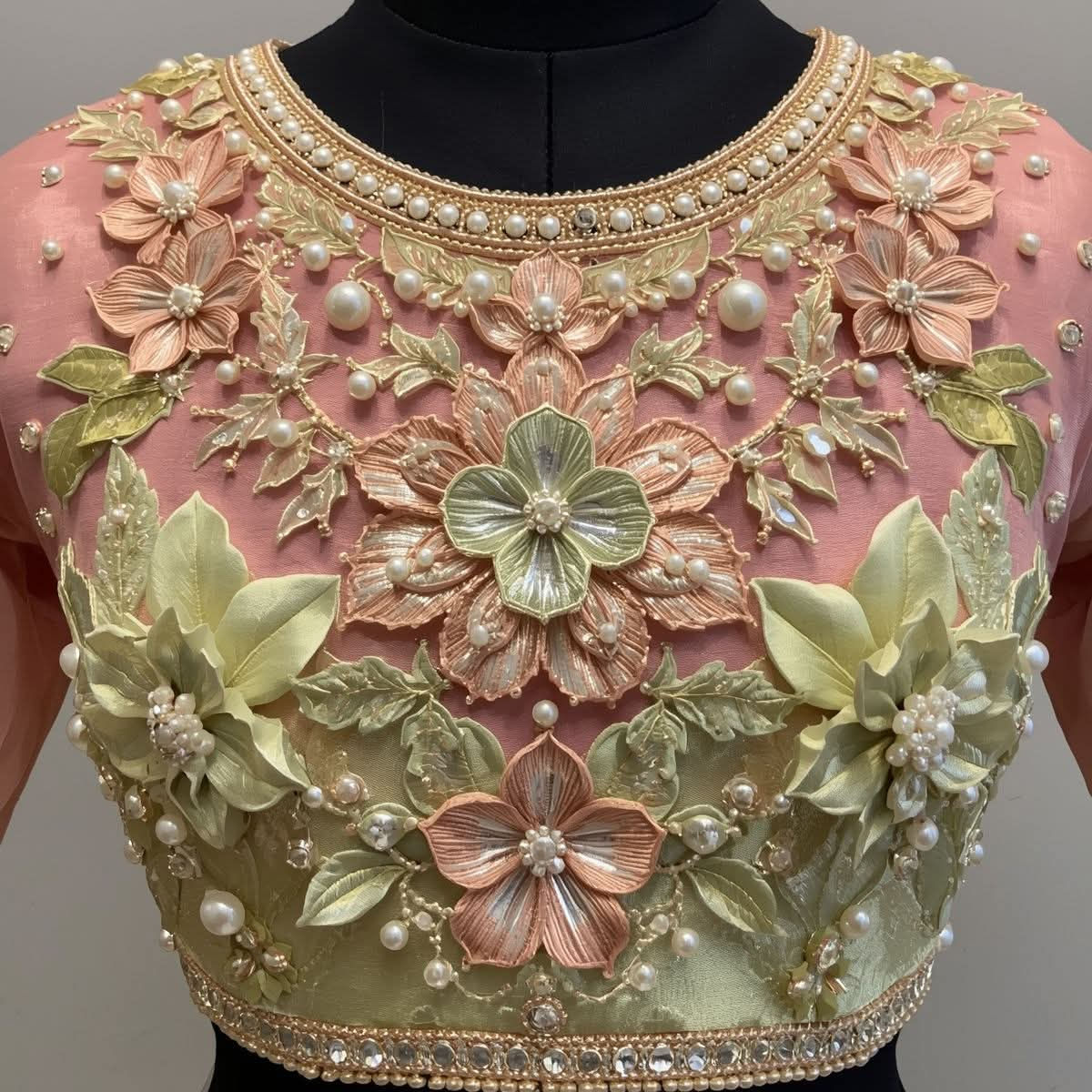 Peach Pearl Floral Neck Design