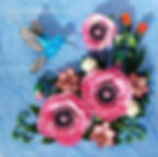 Quilling bilde Rosa valmuer og kolibri