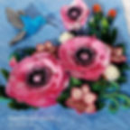 Miniatyrbilde: Quilling bilde Rosa valmuer og kolibri