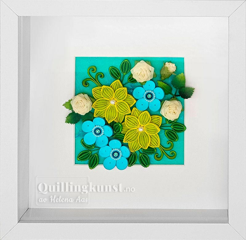 Miniatura: Quilling bilde Bukett med turkis motiv