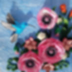 Miniatyrbilde: Quilling bilde Rosa valmuer og kolibri
