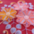 Miniatura: Quilling bilde Rosa og oransje blomster.