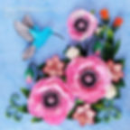Miniatyrbilde: Quilling bilde Rosa valmuer og kolibri