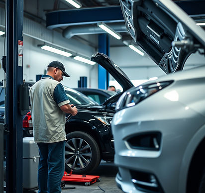 AUTO REPAIR SHOP TECHNICIAN SCANS VEHICLE