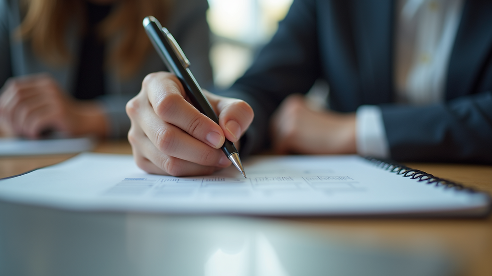 Eye-level view of a young professional writing notes during a coaching session