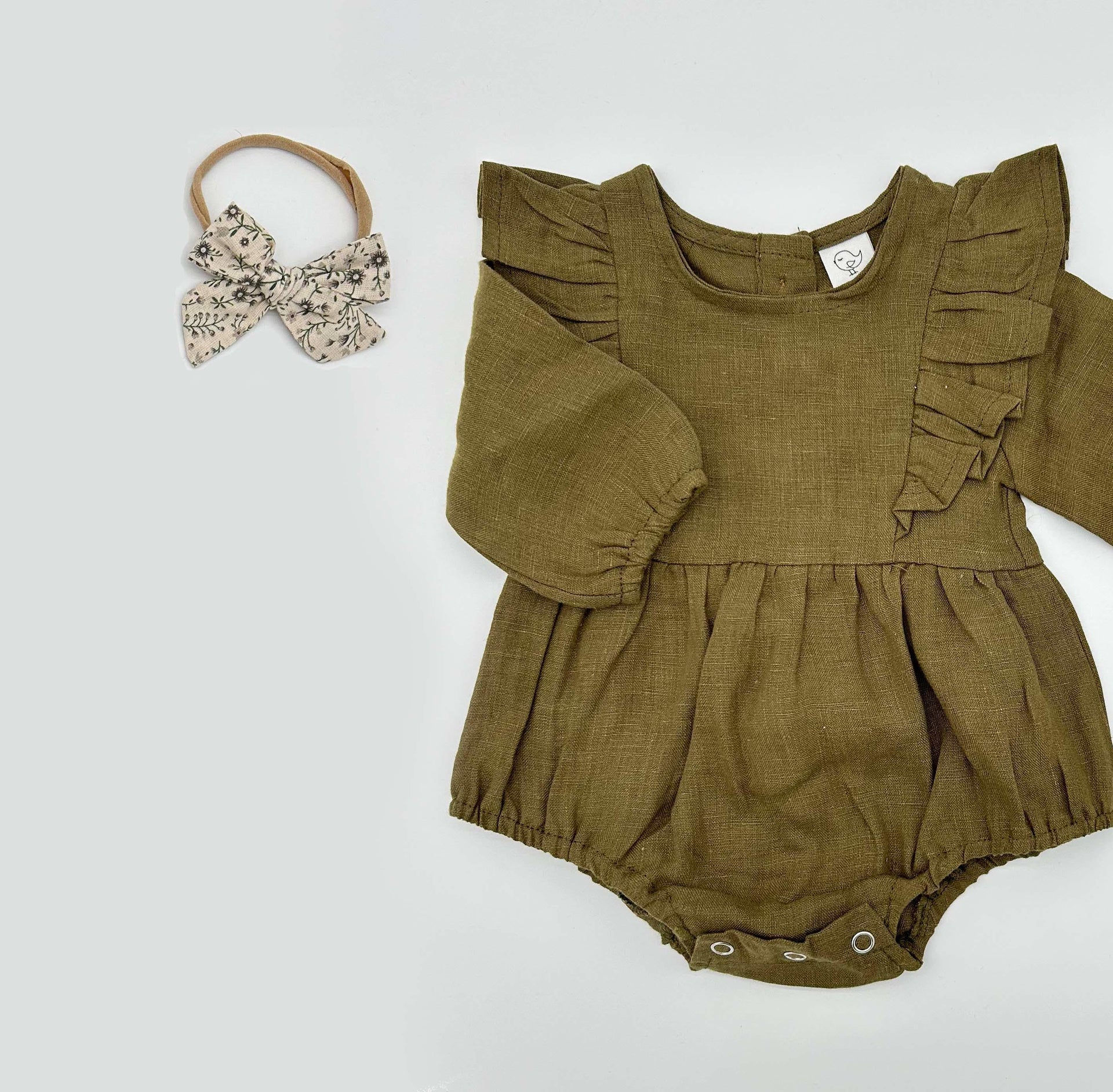 Gabriella Long sleeve Romper with Bow | Olive & Cradle