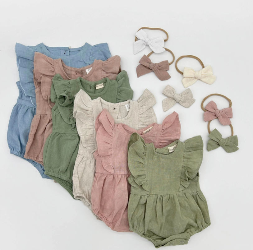 Gabriella Sleeveless Romper 3pc Set | Olive & Cradle