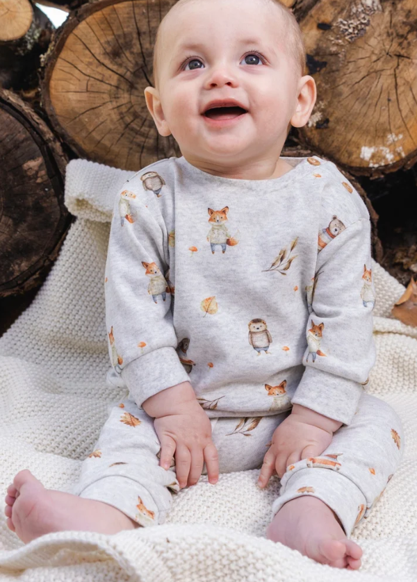 Organic Cotton Pants And Top Set Beige Animal Print | Deux par Deux