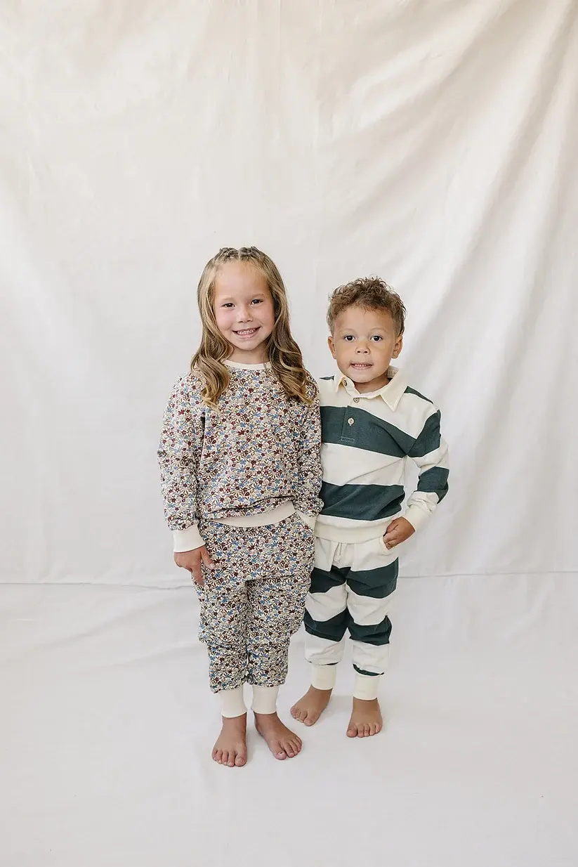 Thumbnail: Green Stripe Collared French Terry Set | Mebie Baby