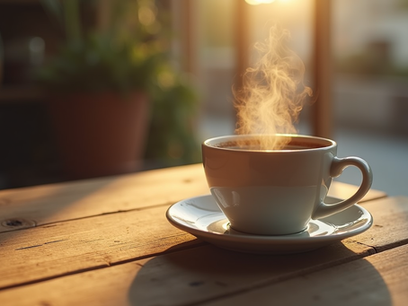 A steaming mug of coffee, lit from behind, to represent this discussion of coffee for MTHFR gene mutation and methylation