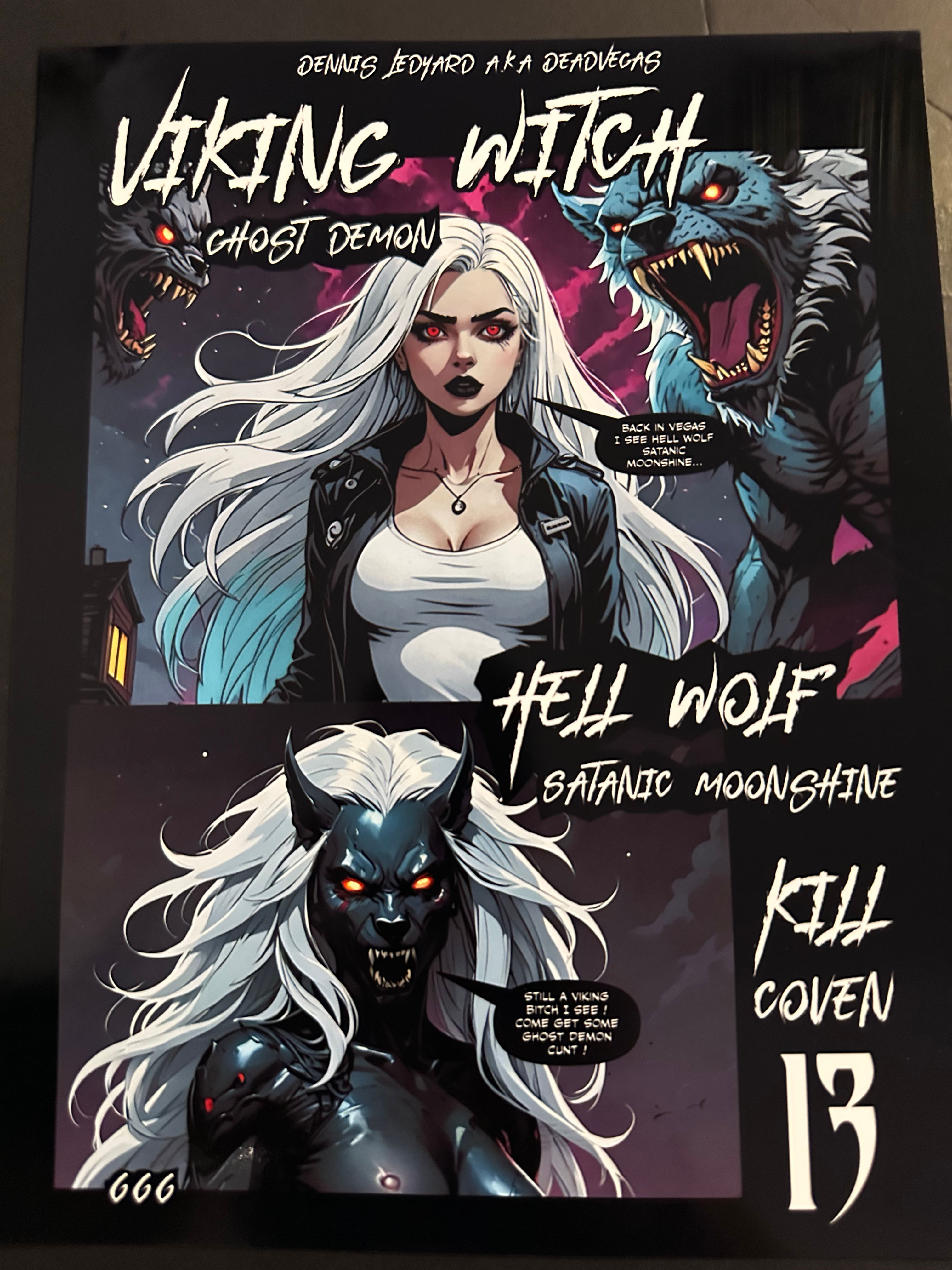 Viking Witch ( Ghost Demon ) Hell Wolf ( Satanic MoonShine ) Comic Poster Print