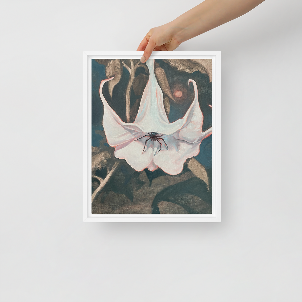 Thumbnail: "Under the Moon Flower" Framed Canvas Print - 11 x 14"