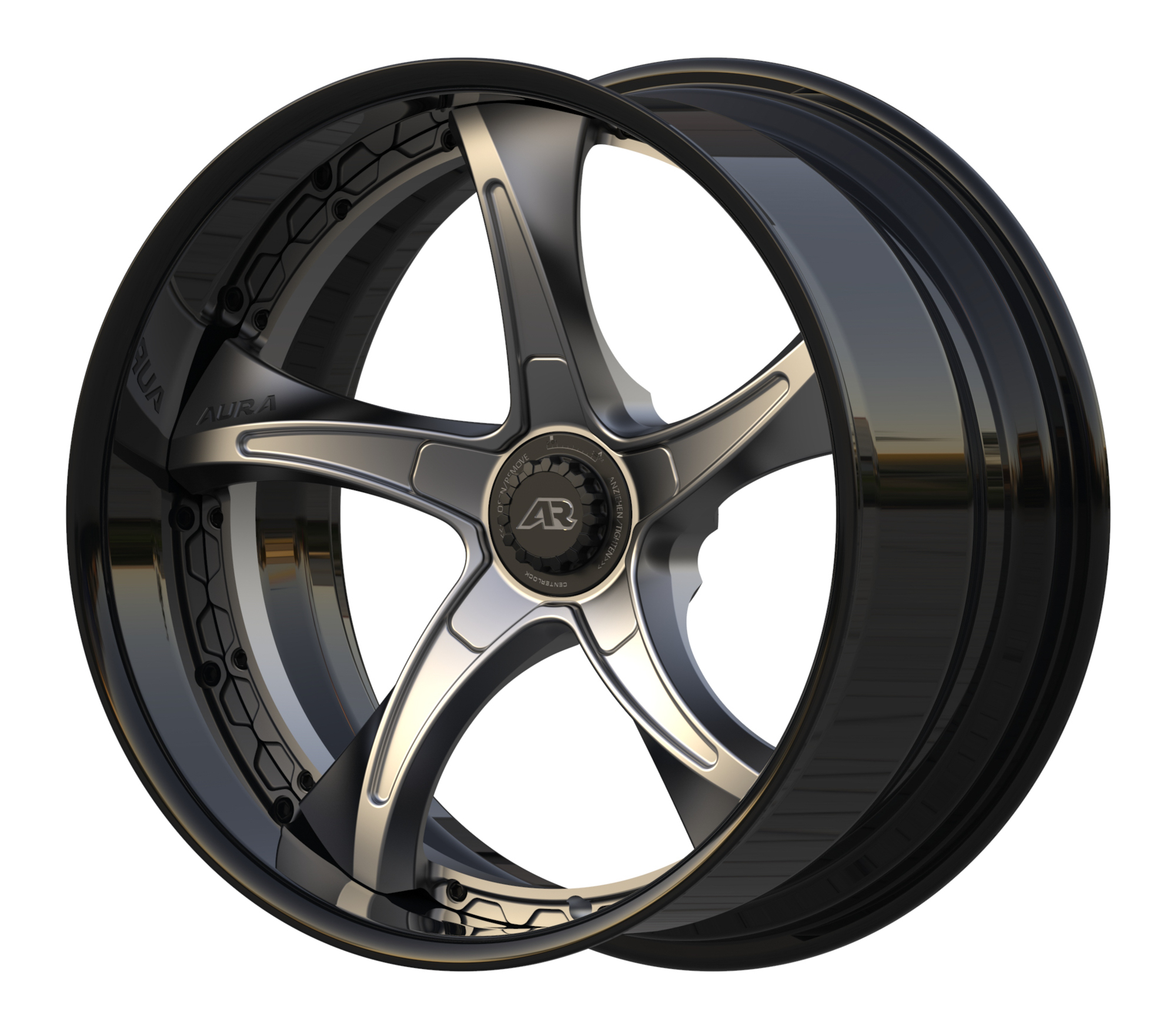 Aura Forged Modular Series AM-07C Satin Grey with Gloss Black Lip Wheels