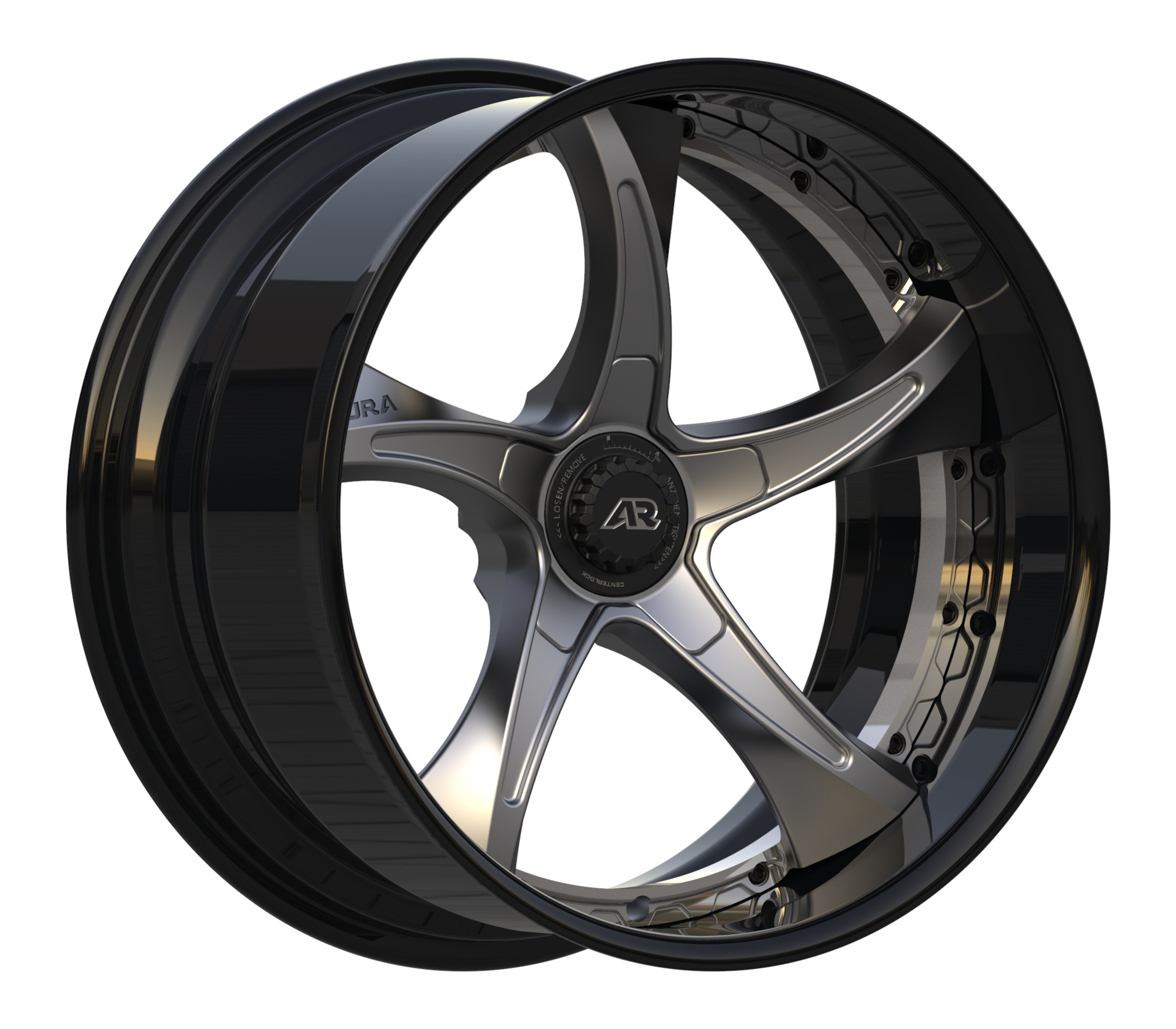 Aura Forged Modular Series AM-07C Satin Grey with Gloss Black Lip Wheels