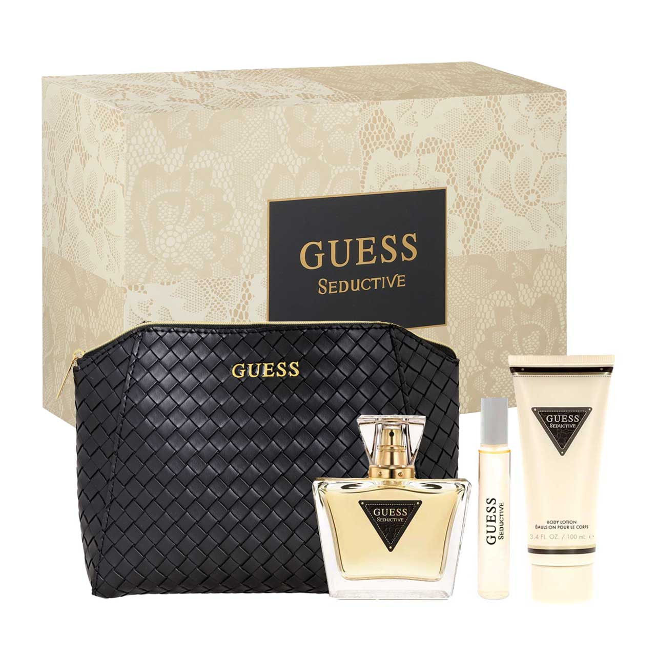 GUESS SEDUCTIVE (L) EDT 75ML+EDT 15ML+B/L 100ML+POUCH  3PCS SET