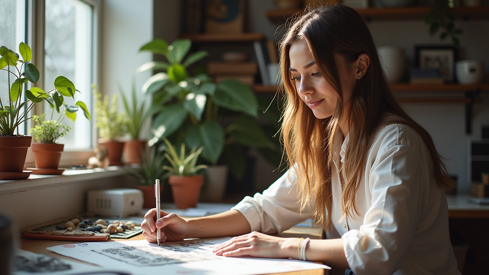Eye-level view of Kari Lizer's creative workspace