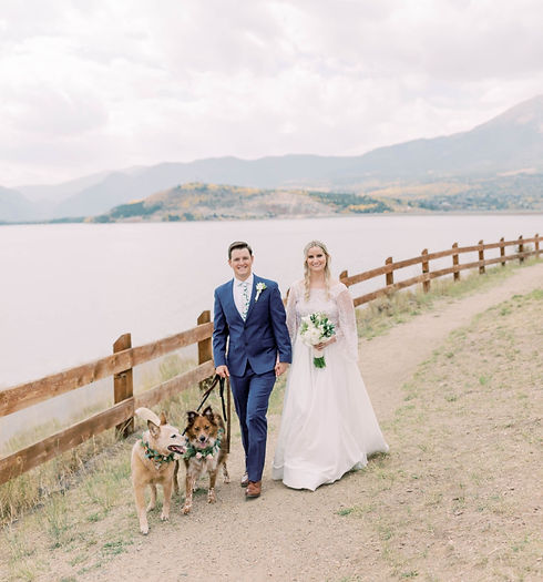 Florboxoxo shop online floral design for wedding at Lake Dillon CO with dog floral collars and bridal bouquet