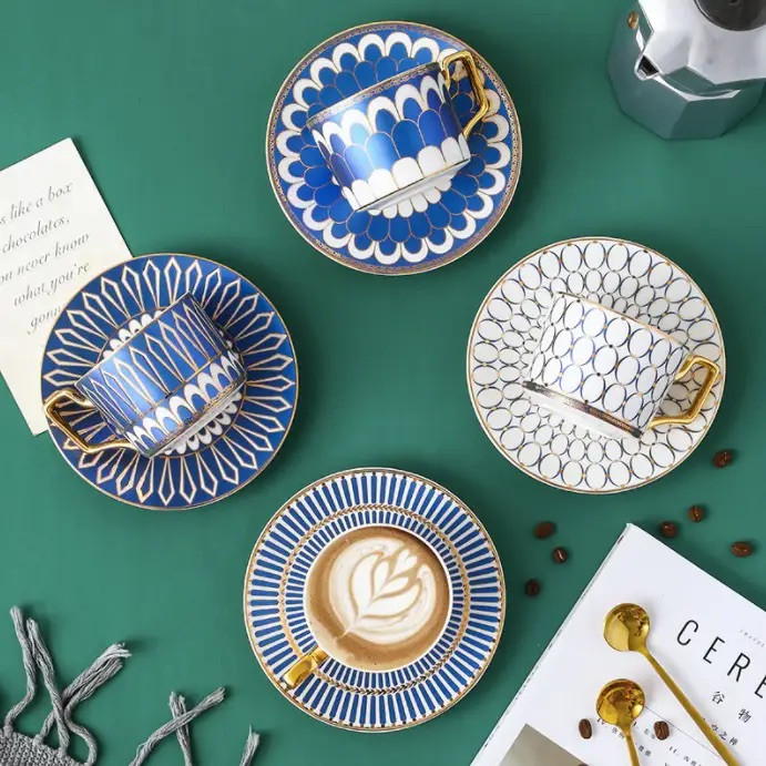 Multicolor Navy Tea Cup White Tea Cup Ceramic Tea Sets Handcrafted Lifestyle Design Collective