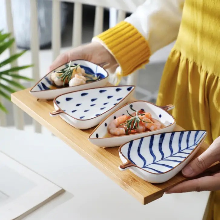 Multipattern ceramic leaf tray removable wood tray handcrafted lifestyle blog design collective