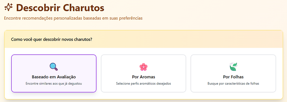 Tela Descobrir Charutos - ondo o usuário pode buscar charutos no perfil desejado