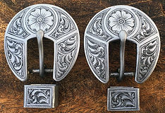 engraved steel buckles, western bright cut engraving, spur strap buckles handmade