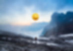 A golden North Star, symbol of purpose, in the mountains guides a safely hiker