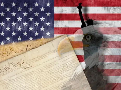 An American setting with Eagle, U.S. Flag, and Independence Documents.