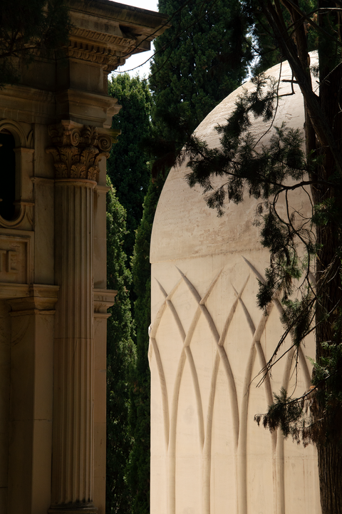 detail of the custom white concrete panels of the project for a family tomb in the graveyard of Francavilla al Mare