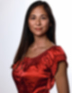 Woman with long dark hair and red top