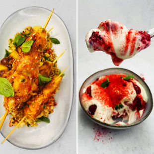 ALFAS VIENAS NAMUOSE receptai: egzotiški sultingi vištienos vėrinukai ir gaivus raudonasis tiramisas