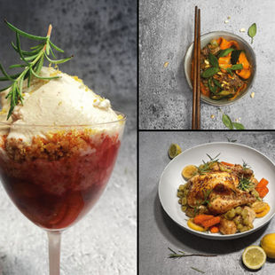 ALFAS VIENAS NAMUOSE receptai: citrininis viščiukas, kiniškos salotos, vaisinis trupiniuotis