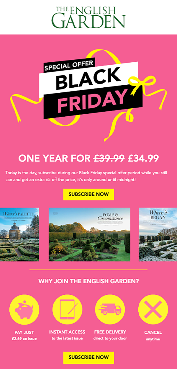 Black Friday 2025 campaign for The English Garden