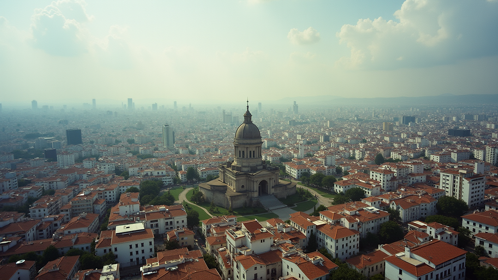 Vista aérea de una ciudad con monumentos turísticos