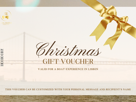 Christmas Gift Voucher Lisbon by Royal Marine, a premium private boat experience on the Tagus River.