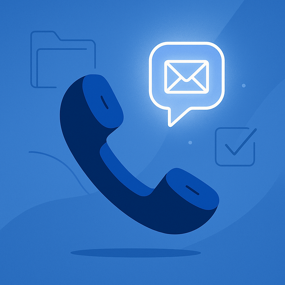 Receiver icon with glowing email symbol on blue background, featuring folder and checkmark outlines.