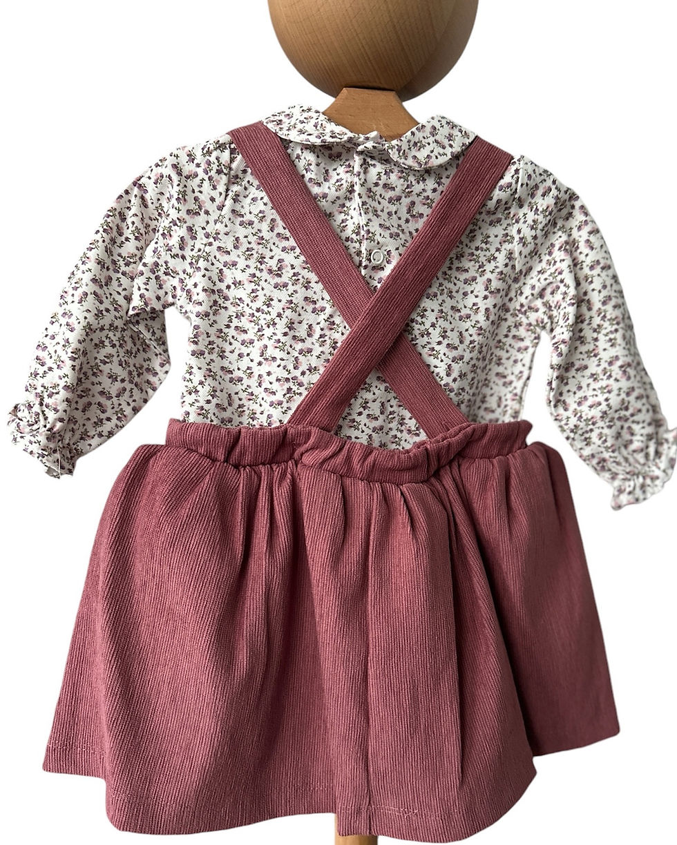 Küçük resim: Vintage Çiçekli Bluz ve Kadife Tulum Seti