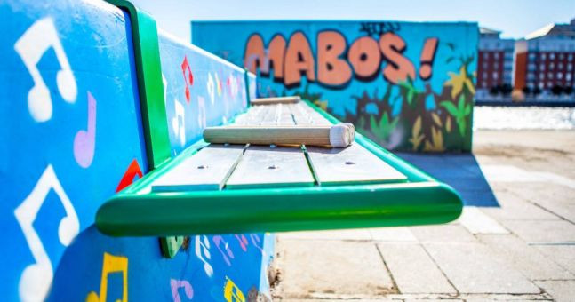 playful city, playground, bench, mural, Ireland