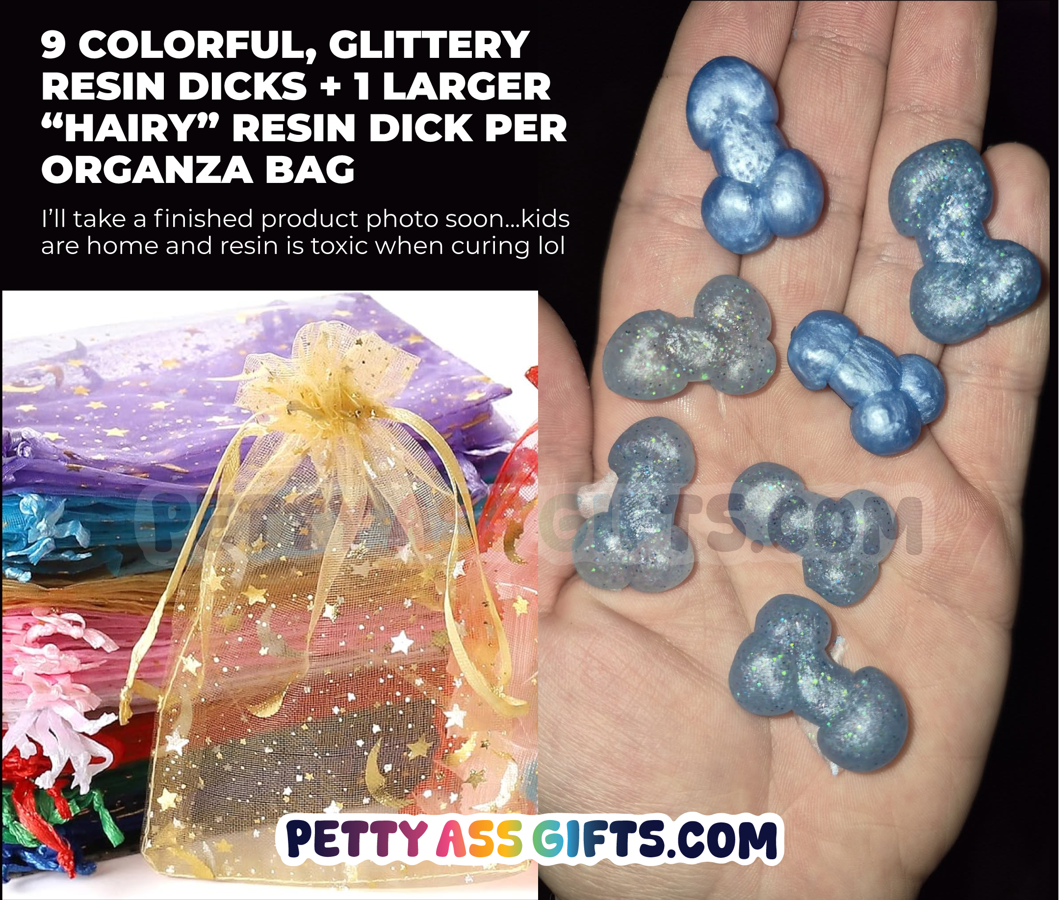 Bag of 10 mini dicks in an organza bag - Petty Ass Gift