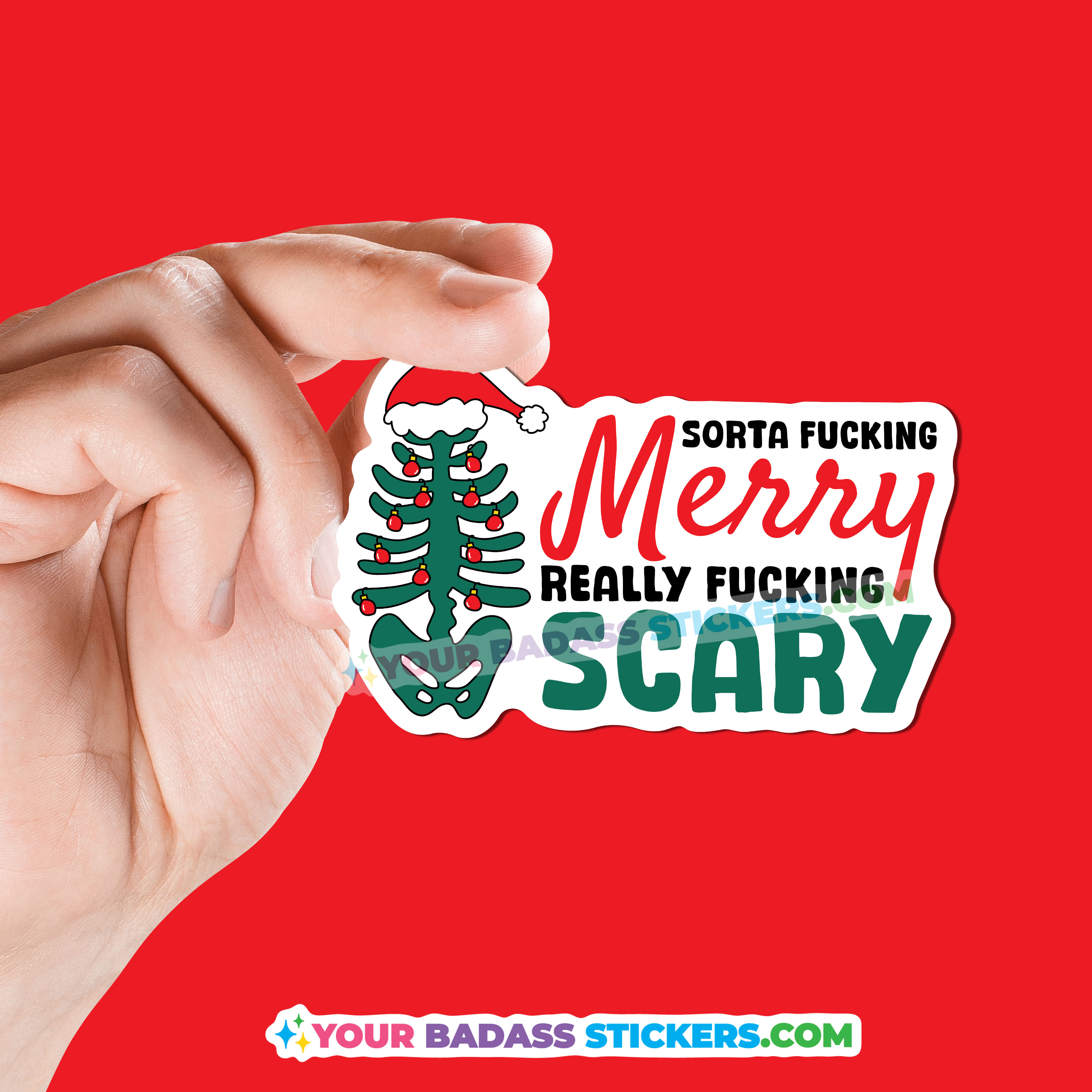 Sorta fucking merry really fucking scary sticker christmas tree skeleton