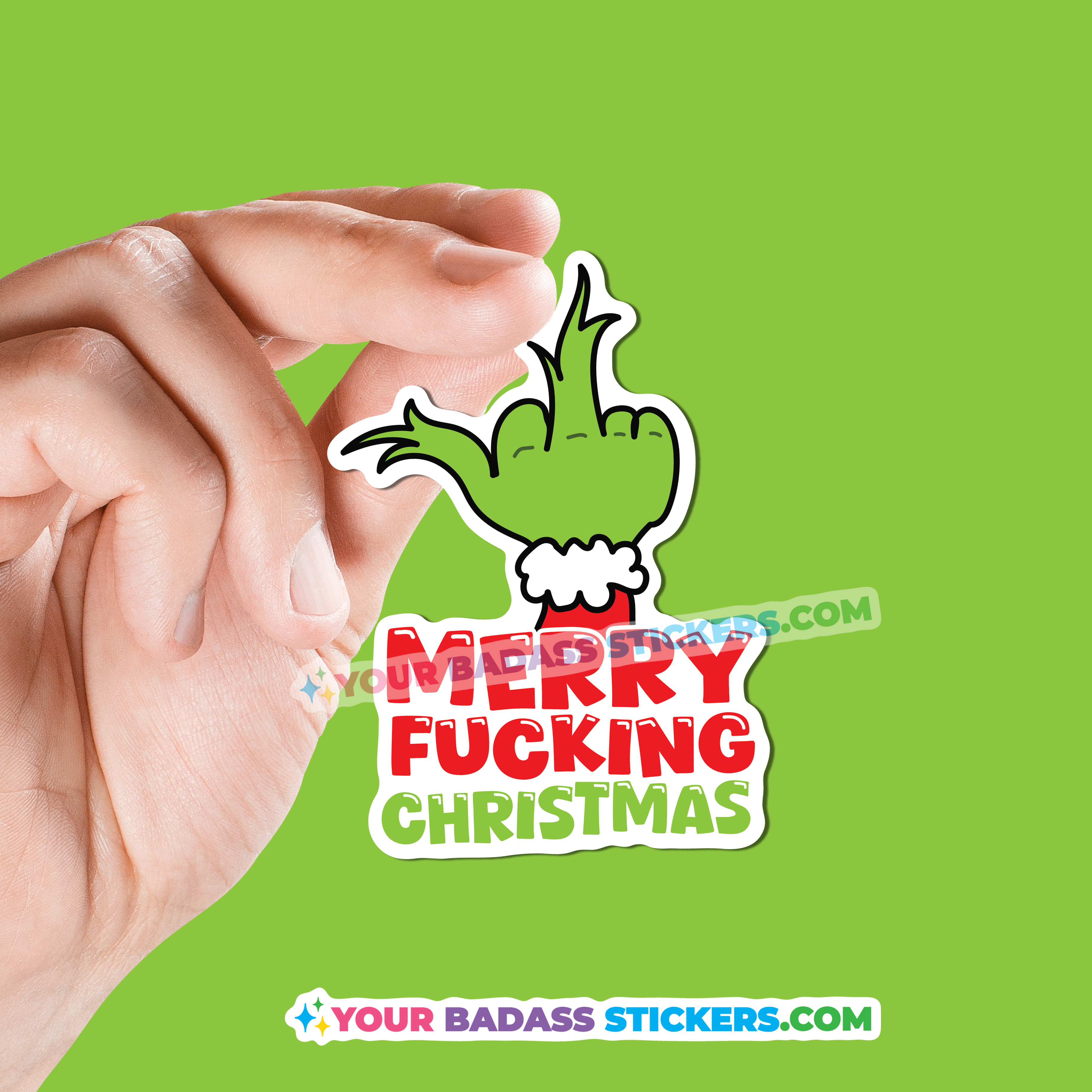 Merry fucking christmas sticker grinch hand scrooge funny gift