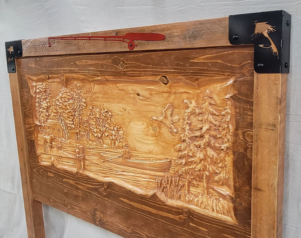 Thumbnail: Turn your fishing camp into a cozy retreat with this beautiful queen headboard.