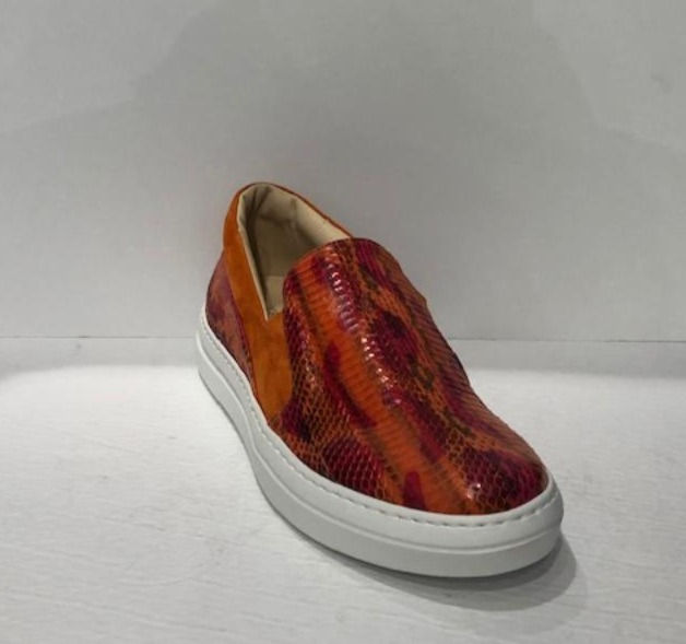 Fennix Italy shoes casual sneaker orange slip on eel skin/suede