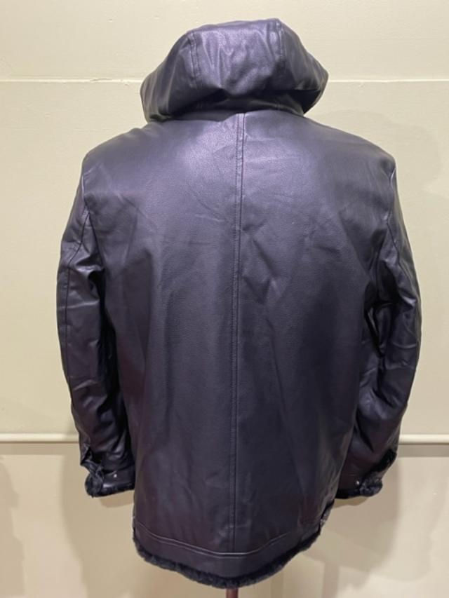 Thumbnail: Deniko coat black hoody modern fit synthetic leather faux fur lining