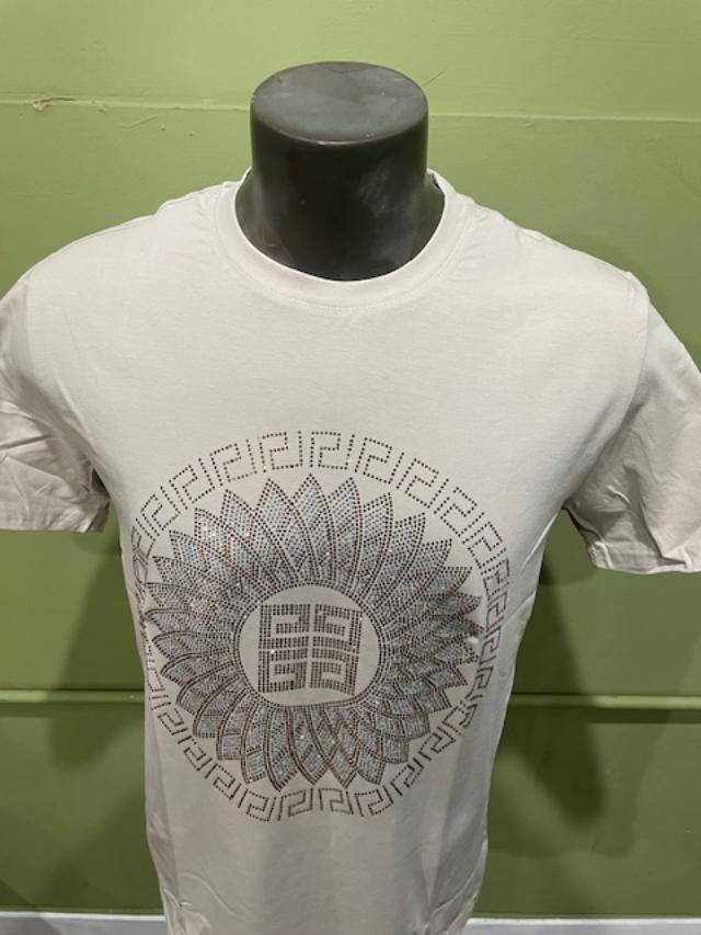 Thumbnail: Deniko t-shirt crewneck khaki rhinestones modern fit
