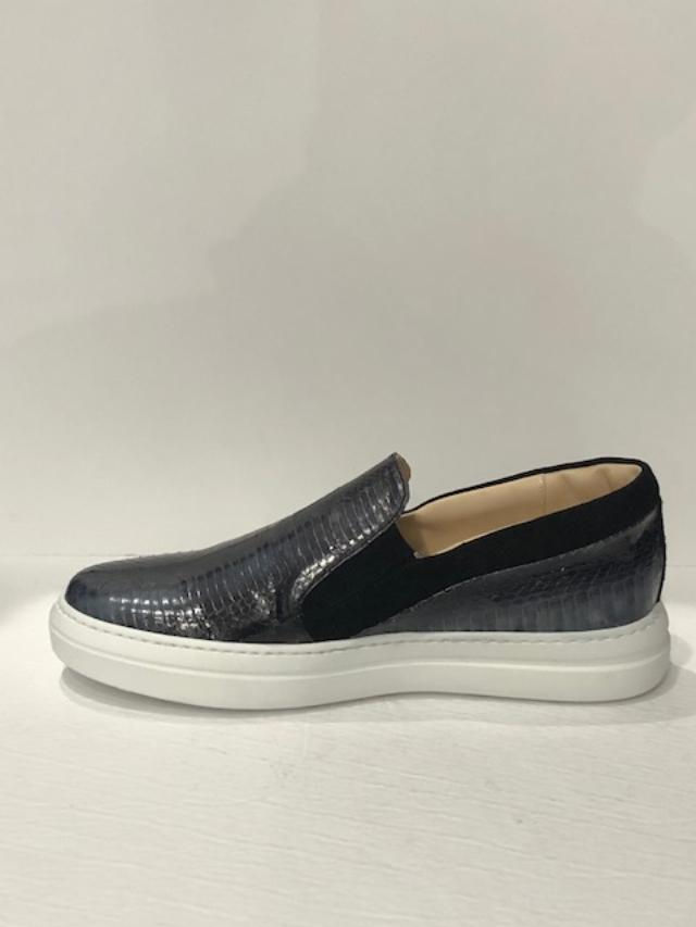 Thumbnail: Fennix Italy shoes casual sneaker slip on eel skin/suede charcoal/black
