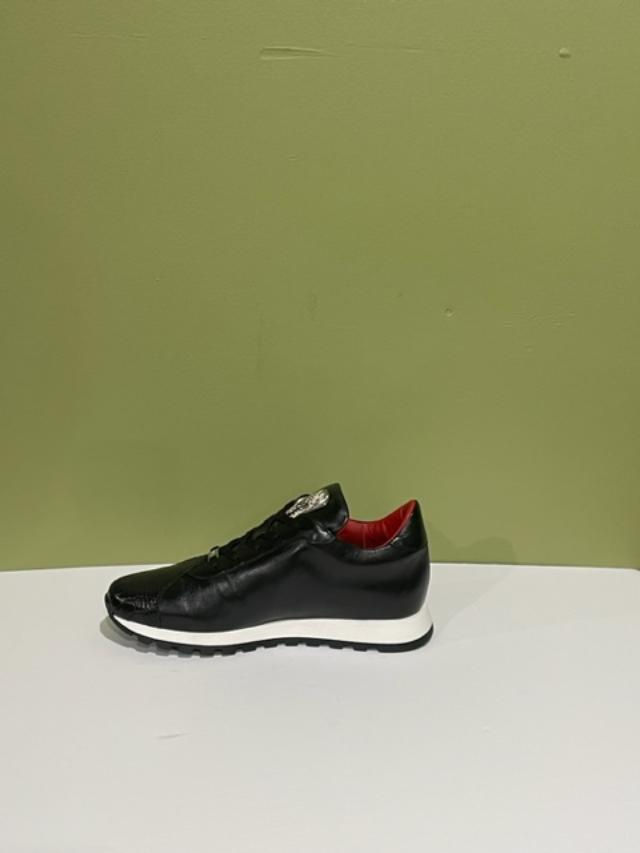 Thumbnail: Fennix Italy shoes casual sneaker black oxford leather calf/alligator size 8