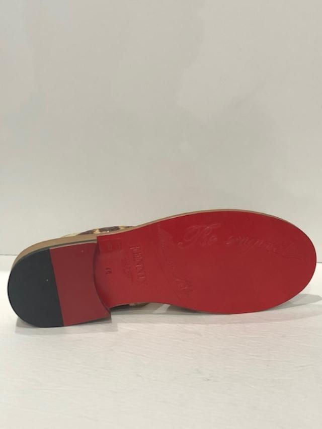 Thumbnail: Fennix Italy sandal slip on cognac alligator red sole