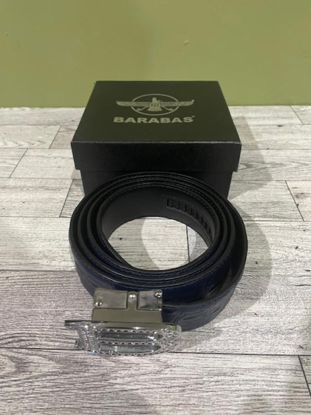 Thumbnail: Barabas belt blue leather rhinestone buckle slide and lock one size