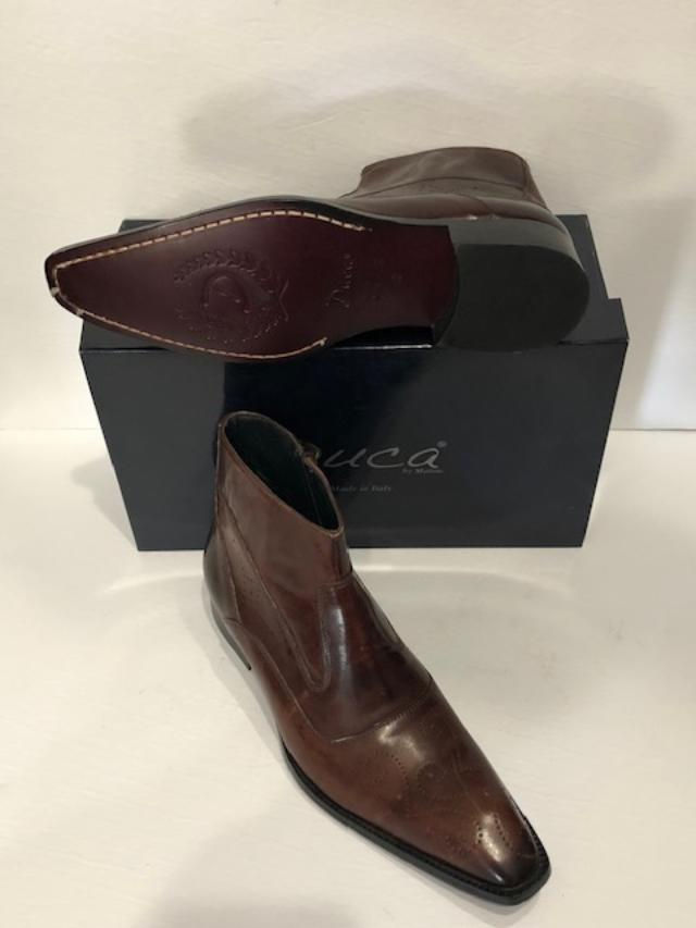 Thumbnail: Duca ankle boot cognac point toe side zipper italian leather