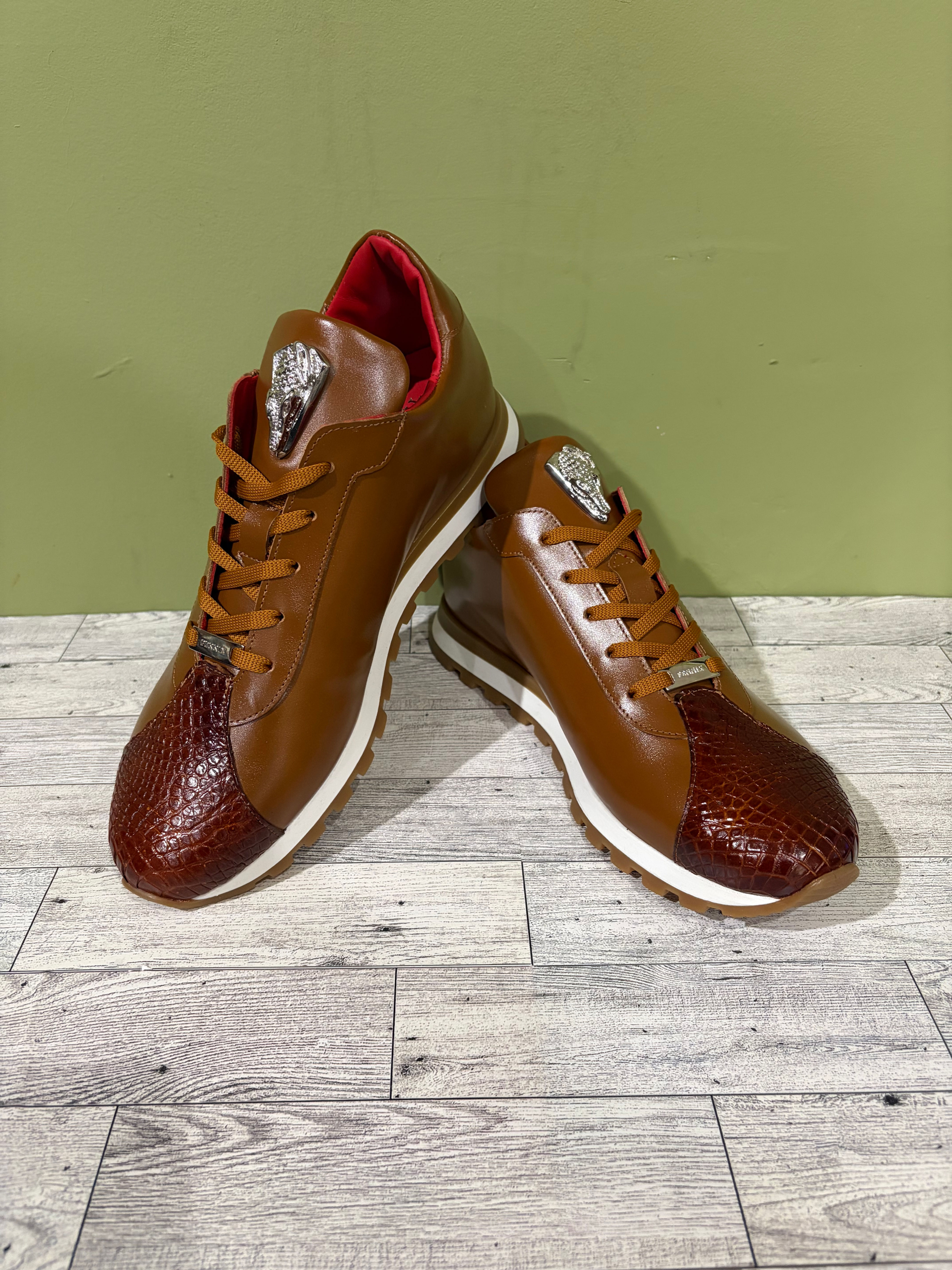 Fennix Italy caual sneakers cognac leather calf/alligator oxford